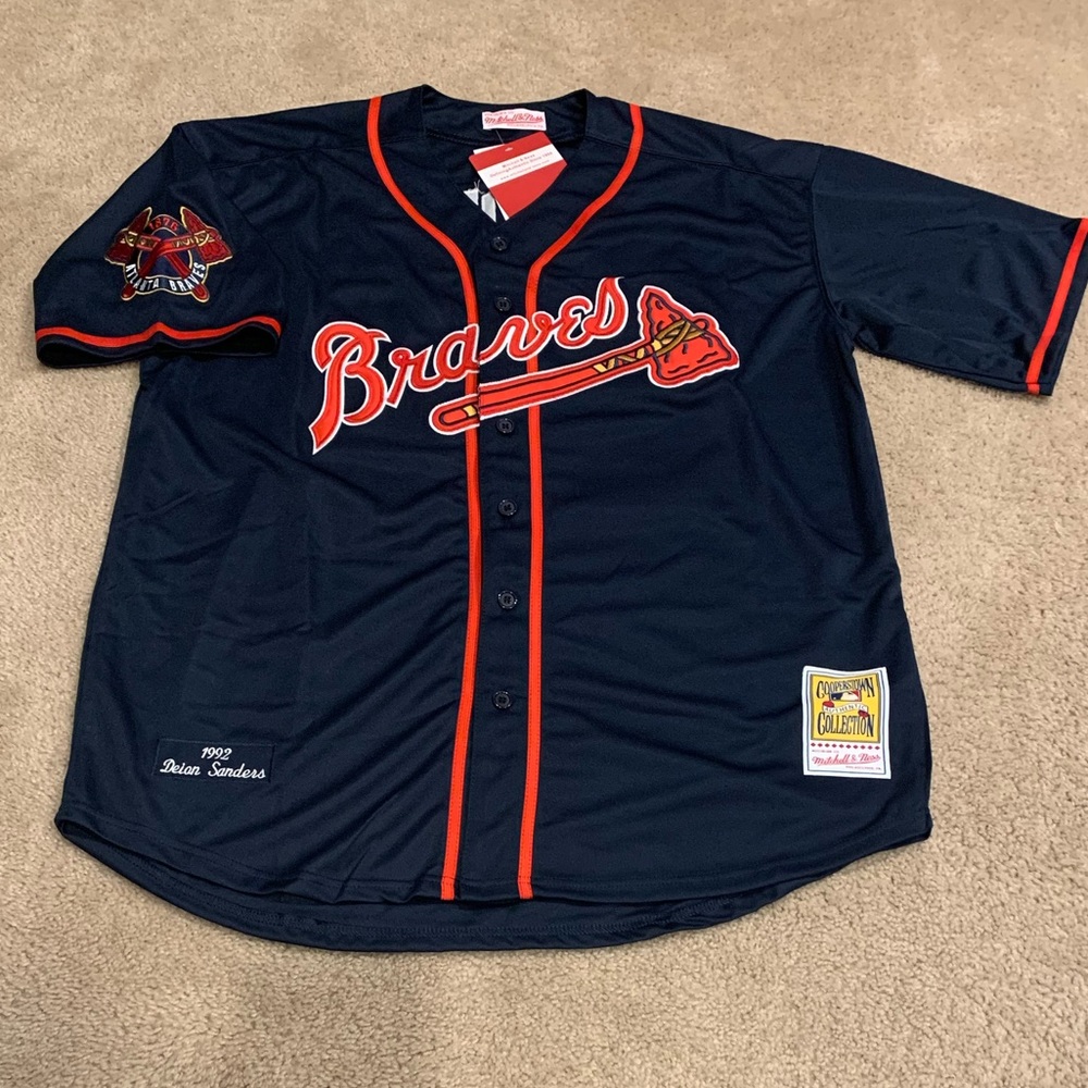 Deion Sanders Atlanta Braves Jersey Mens XL NWT 1992 Dark Blue ALT